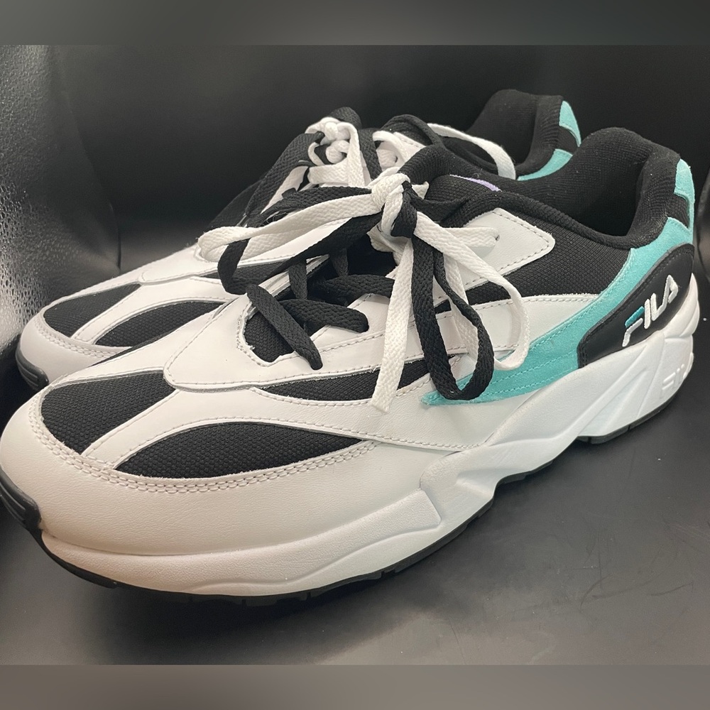 Fila Black and White Sneakers with Aqua Highlights